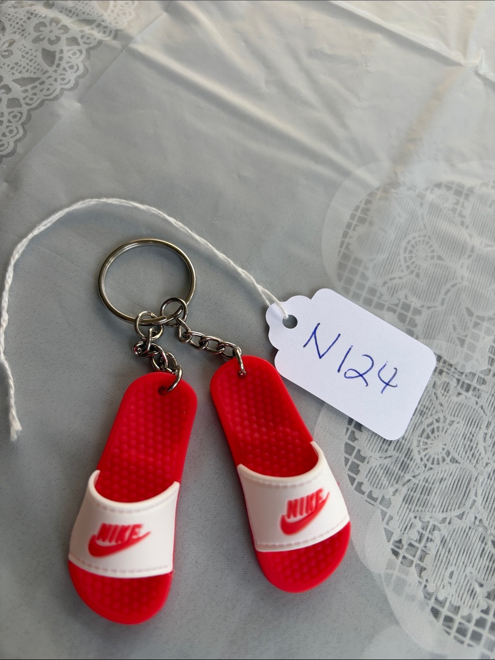 N124,Nike Logo Red and White Mini Sandal Keychain